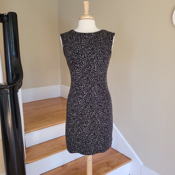LOFT Classic Black and Tan Animal Print Sleeveless Sheath Dress. Size Sm… - Picture 2 of 8